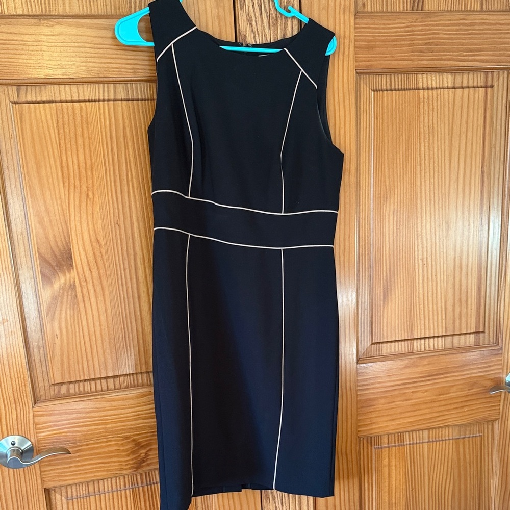 LOFT Black Midi Dress with White Accents